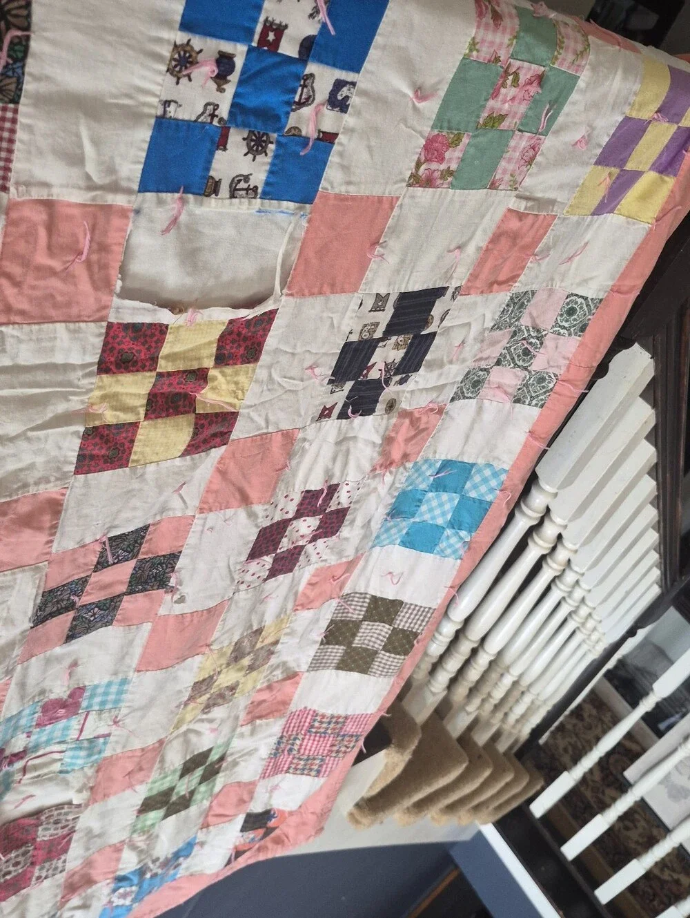 Handmade Patchwork Quilt in Pink and Multi-Color 52
